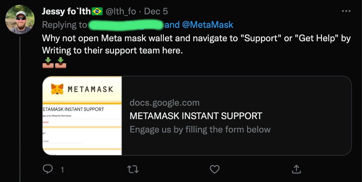 Fake MetaMask customer support