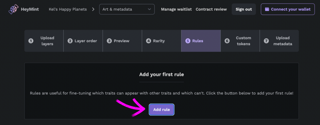 How to add layer or trait rules in an NFT art generator