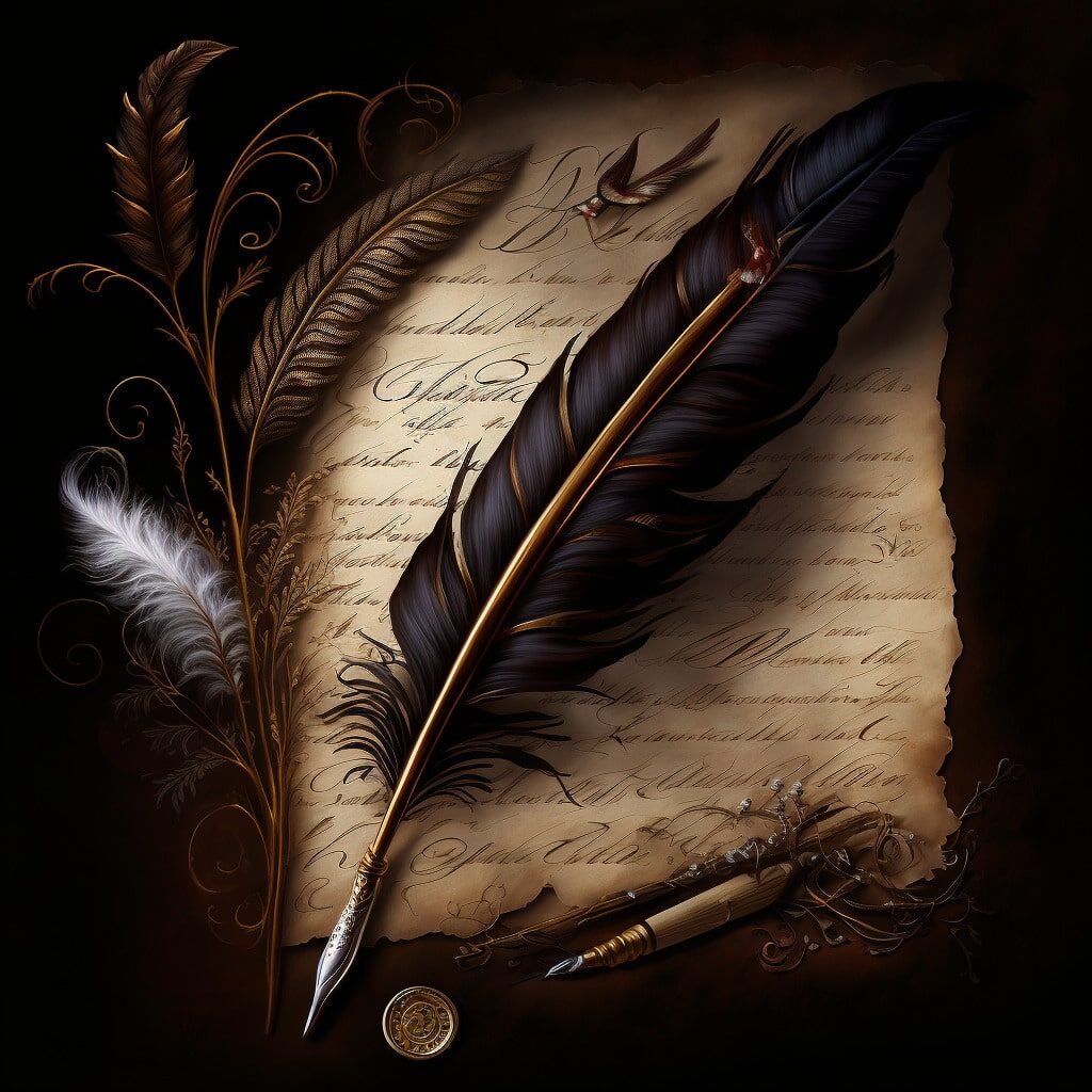 An image of a quill and paper