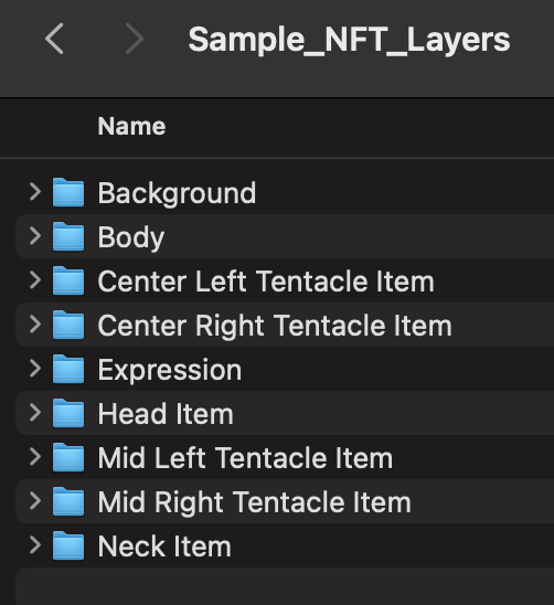 Example of NFT layer file organization on your computer