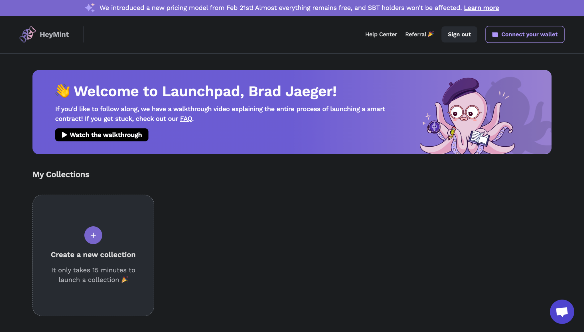 Launchpad Create a New Collection Screen