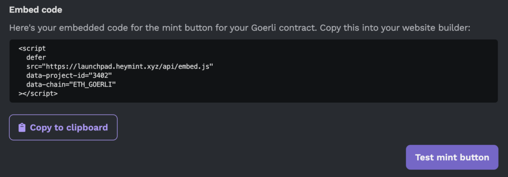 Mint button embed code.