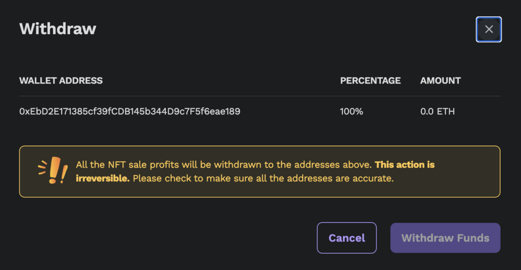 Withdraw Funds screen on Launchpad